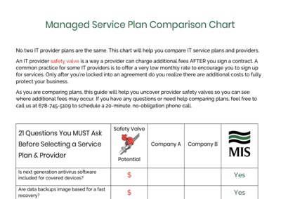 Service PLAN Comparison Chart 7 2023